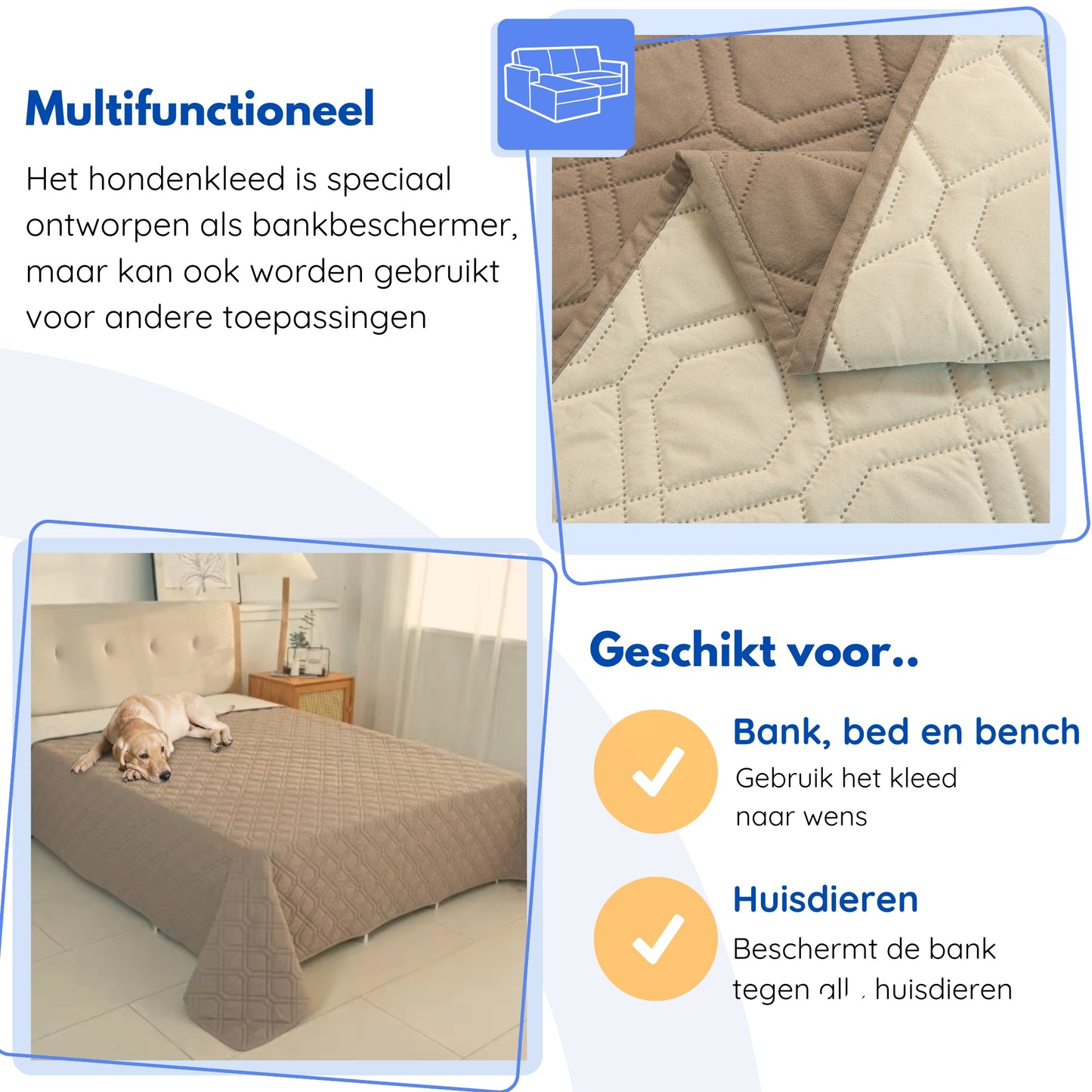Hondendeken wasbaar voor hondenmand bank auto bed | Beige