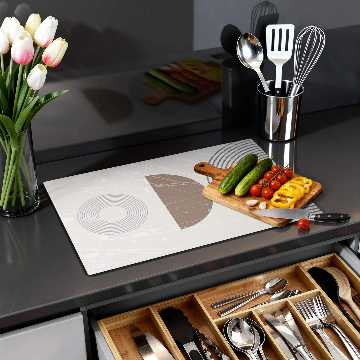 Minimal Waves – Japandi Inductie Beschermer